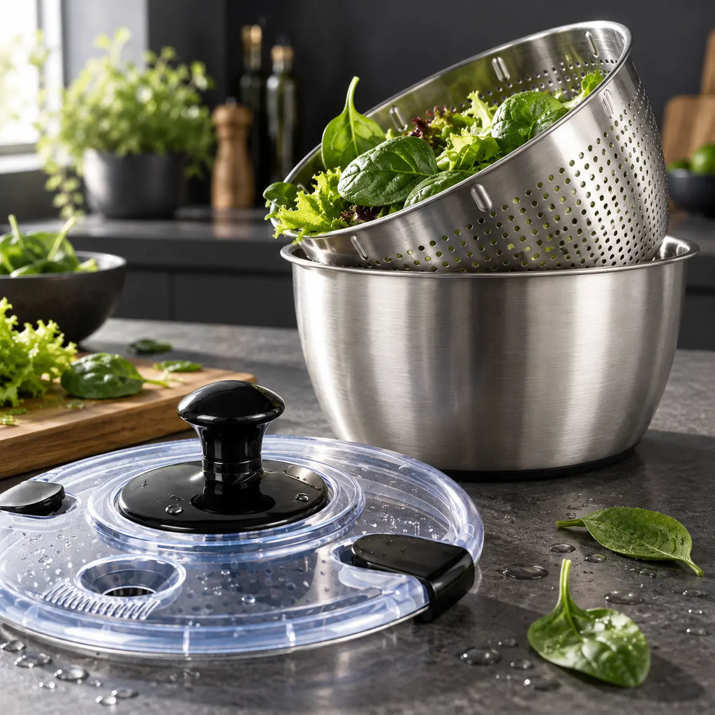 Essoreuse à salade inox avec légumes
